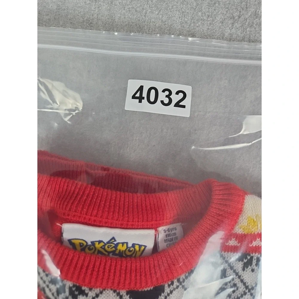 Pokemon Kids Sweater 5-6‎ Pikachu Happy Red Multi Fair Isle Festive Nordic
